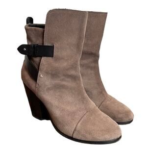Rag & Bone EU 38 US 8 Boots Kinsey Suede Leather Strap Ankle Booties Taupe